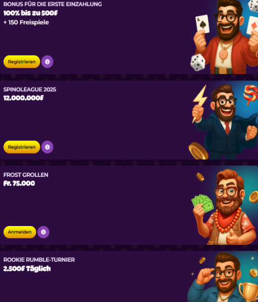 Registrierungsbanner bei Spinania für die Schweiz